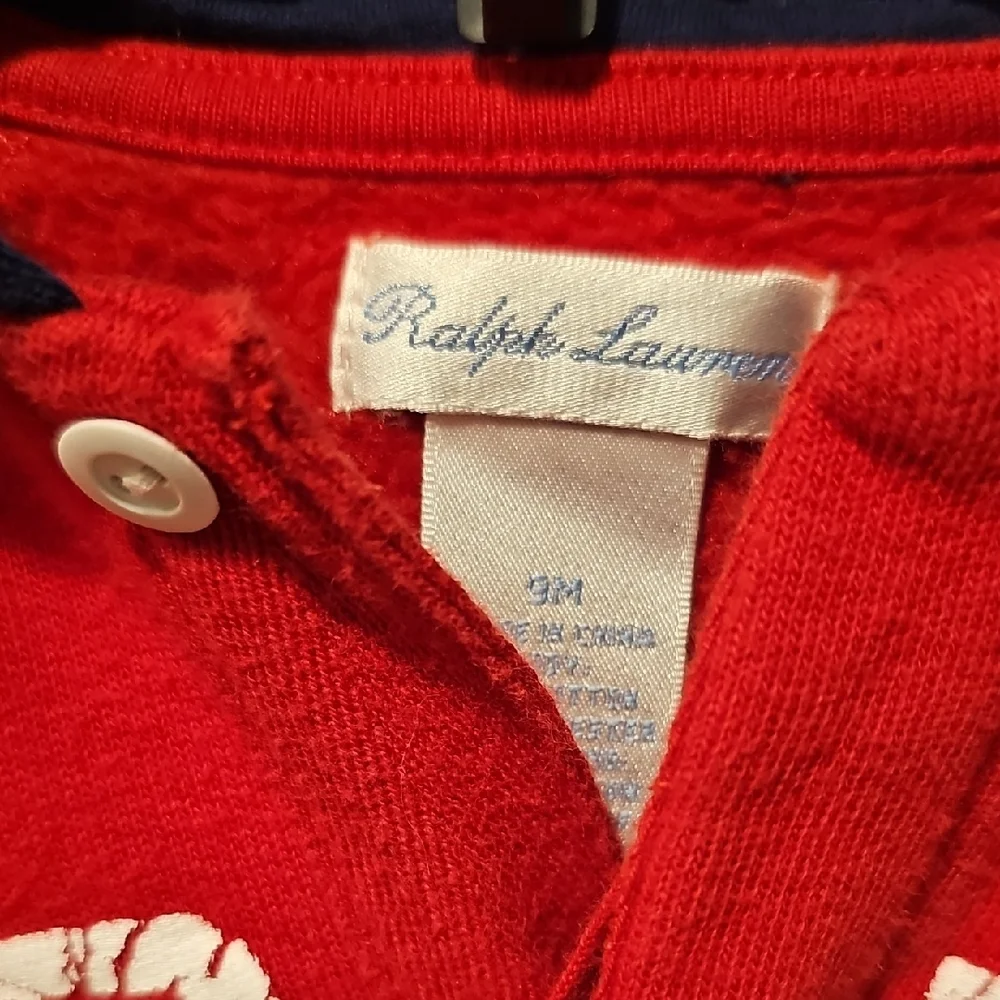 VINTAGE Polo Ralph Lauren Kids Baby Red Navy Sweatsuit One Piece 9 Month Jumper